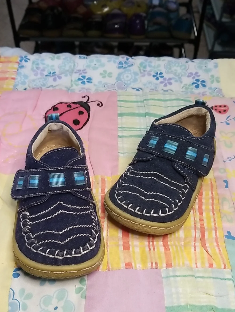 Livie & Luca Navy Blue Suede Shoes with Light Blue Accents Size 5